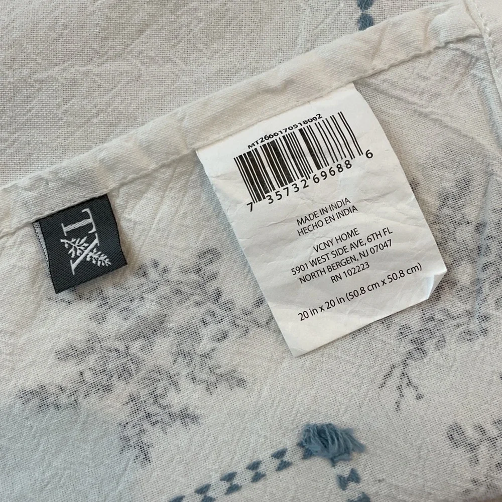 My Texas House Blue Floral White Cotton Napkins Set of 10 Square